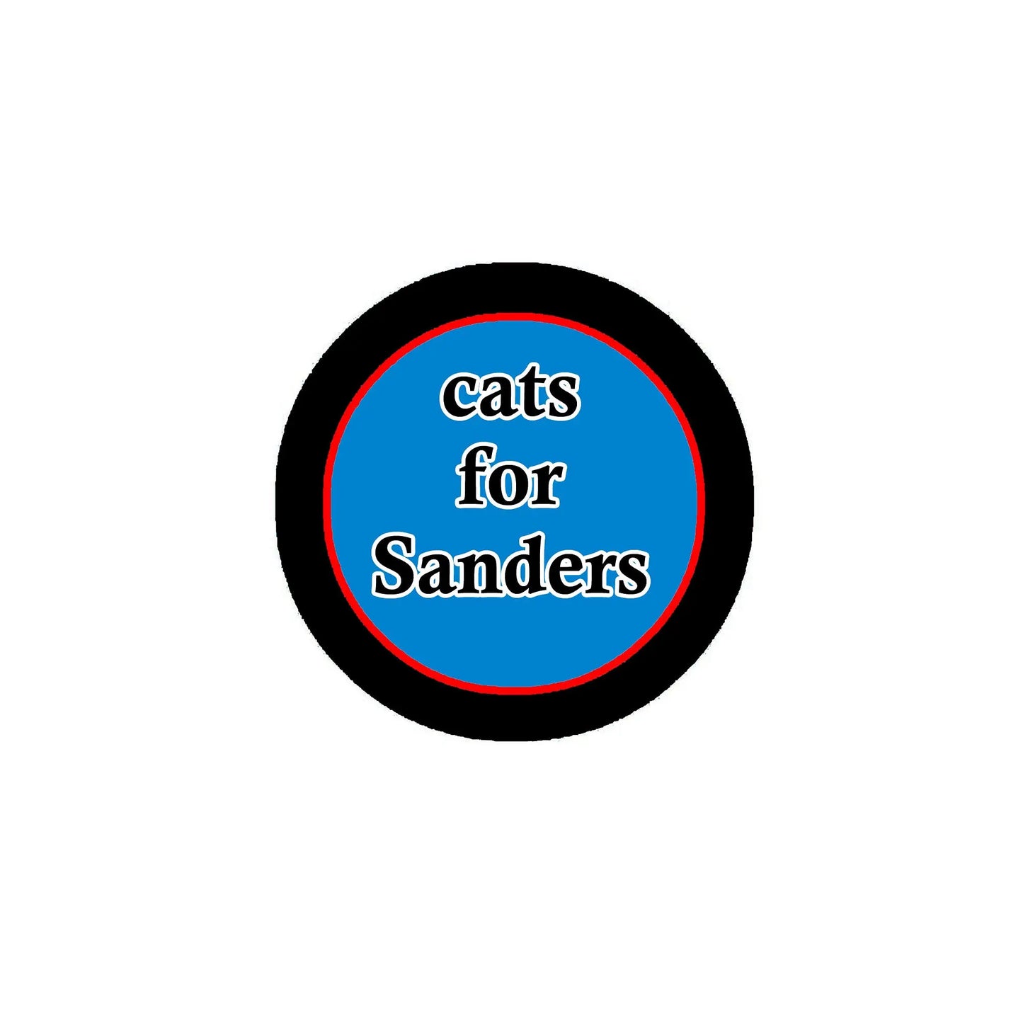 Pinback badge with blue circle reading 'Cats for Sanders' on black border