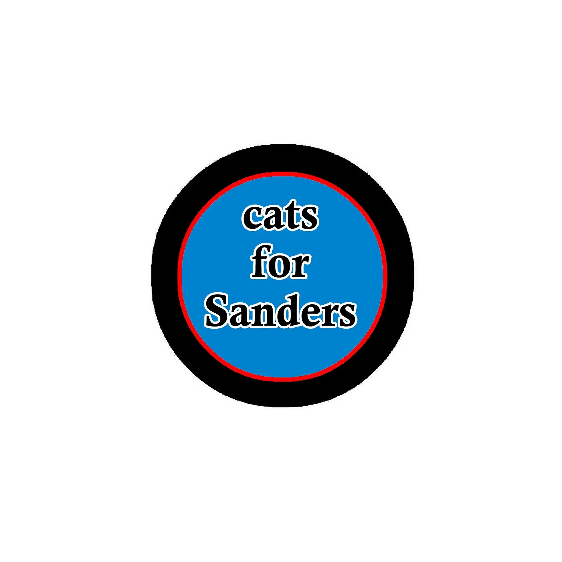 Pinback badge with blue circle reading 'Cats for Sanders' on black border