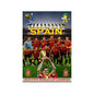 Spain soccer team poster with gold trophy, red uniforms, large 'SPAIN' text, 2010 champion