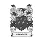 Coat of arms family crest magnet with dark shield, birds, and 'ARUNDELL' banner