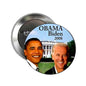 Round pinback button with Obama Biden 2008 text and White House photo
