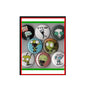 Set of 8 alien pinback buttons with colorful cartoon character designs