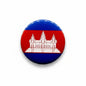 Round Cambodia flag enamel pin with red blue stripes and white temple silhouette, 2.25-inch