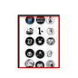 Homicidal 8-piece pinback button set, 1.25-inch circular illustrated designs on display