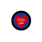 2.25-inch pinback button with blue center and red 'I Love John' heart