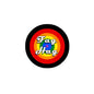 Round pinback button with 'Fag Hag' lettering, red and yellow circle