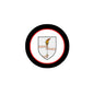 Round coat of arms magnet with black ring, red border, shield emblem