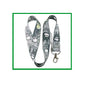 Grey character-print lanyard keychain with metal clasp and phone string