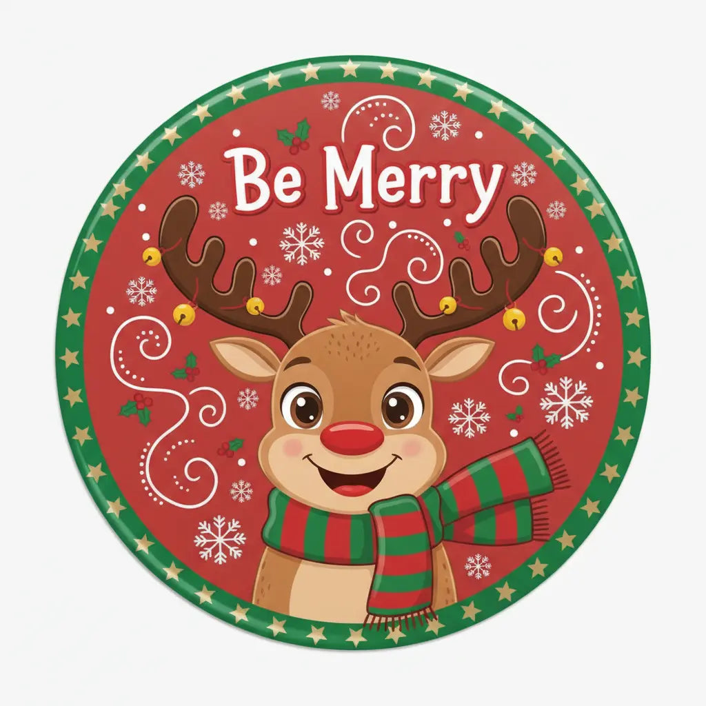 Be Merry Reindeer Pinback 2.25-inch
