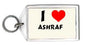 Personalized keychain with keyring, acrylic tag showing ASHRAF and red heart