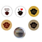 Pinback badge set with round designs and metal back, featuring beard-themed icons