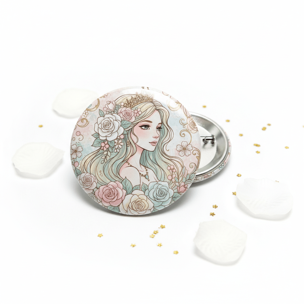 Beautiful Princess White Floral Graphic Pinback 2.25-inch - My Pinbacks