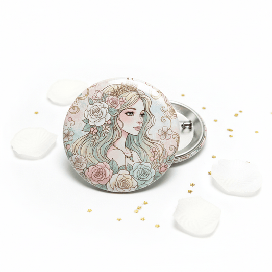 Beautiful Princess White Floral Graphic Pinback 2.25-inch - My Pinbacks