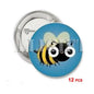 Round blue bumblebee magnet badge, 1.25-inch, bee face design, 12 pcs set