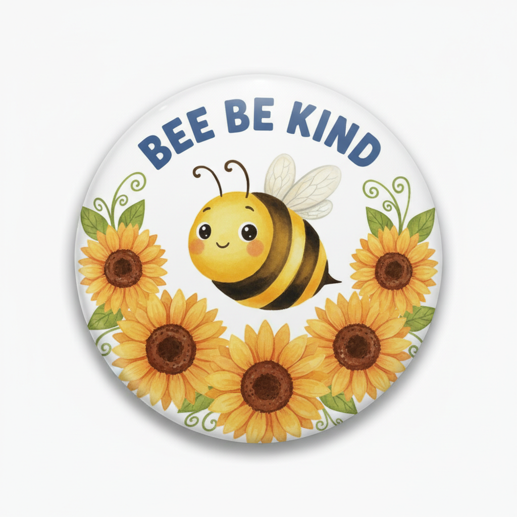 Bee Be Kind Painted Sunflowers Kindness Pinback 2.25-inch