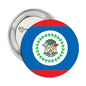 Belize flag pinback button pin with blue, red, and white circular design, 1.25-inch