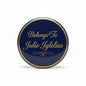 Navy round pinback button with gold 'Belongs To Julio Iglesias' text