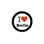 I Love Berlin pinback button with black ring and heart text design, 2.25-inch