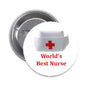 Round nurse pinback button: red cross and 'World's Best Nurse'