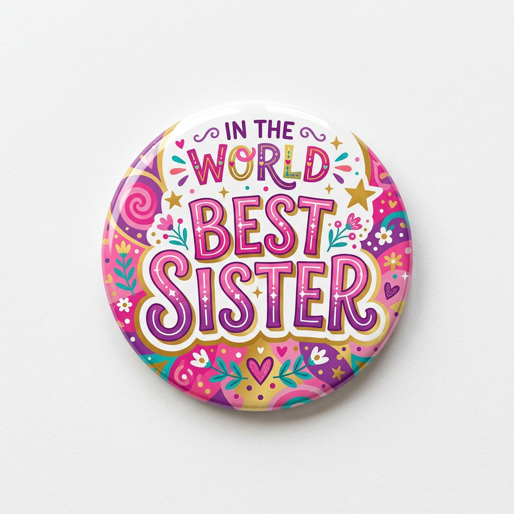 Best Sister in the World Pin Button 2.25-inch