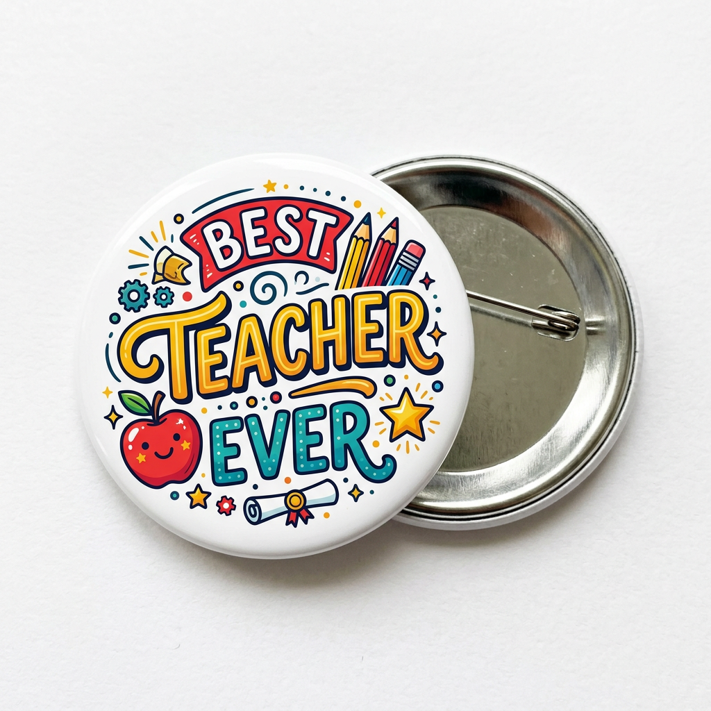 Best Teacher Ever Pin Button 2.25-inch
