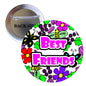 Colorful round pin button with “Best Friends” text and flower icons