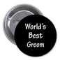 1.25-inch pinback button, black with white 'World's Best Groom' text