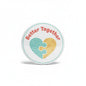 Better Together pinback button with heart design, teal and gold, round 2.25 in