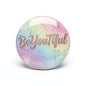 Round pinback button with 'BeYouTiful' text and pastel butterfly design