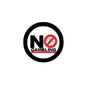 No gambling pinback badge, round black border with “NO GAMBLING” crossed out
