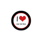 Custom 2.25-inch pinback button with black border, red heart and 'your text here'