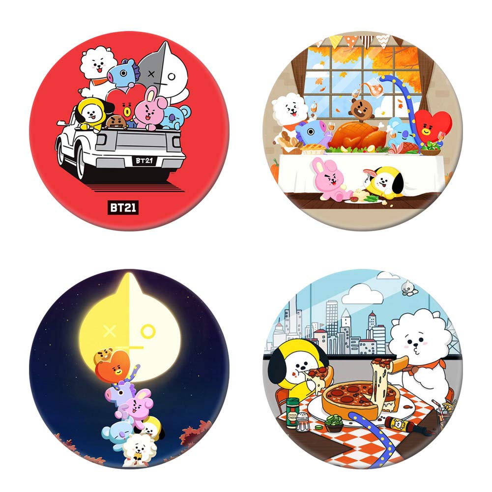 Nuofeng - Kpop Cute Cartoon Bangtan Boys Buttons Badges Pin 2.3 Inch (58mm)( 4PCS) Default Title