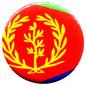 Round Eritrea flag pinback button with red background, yellow tree and green laurel, blue edge