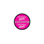 Round pink pinback button with black border, hashtag #birthday girl text