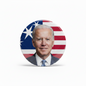 US flag pinback button with Biden portrait, round enamel-style badge, 2.25 inch