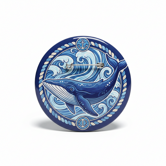 Big Blue Whale Nautical Pinback 2.25-inch