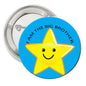 2.25-inch pinback button with blue background, yellow smiling star, and 'I AM THE BIG BROTHER'