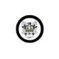 Round coat of arms pinback with black border and Biggs crest emblem
