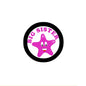 2.25-inch Big Sister pinback button, black rim with pink star character and “BIG SISTER” text