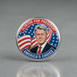 Bill Clinton pinback badge, 2.25-inch round; portrait with stars and stripes text