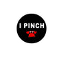 Black 1.25-inch pinback button with 'I PINCH' and red crab graphic