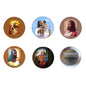 Set of five round 1.25-inch pinback buttons with Jesus portrait designs and one back side