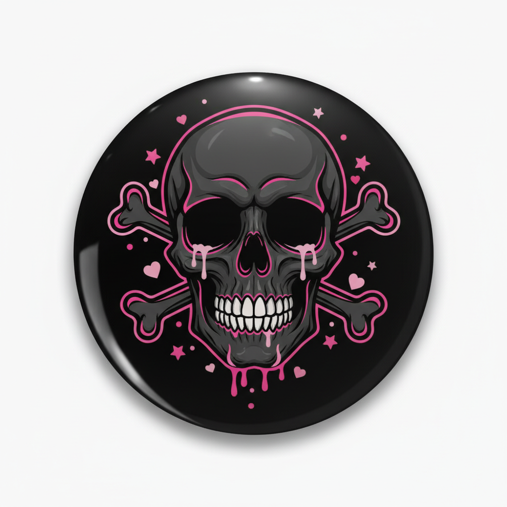 Black and Pink Emo Skull Pinback 2.25-inch