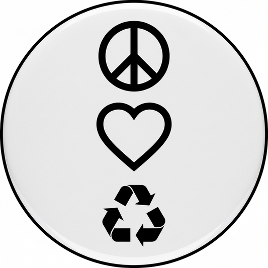 Black and White Peace Love Recycle Pinback 2.25-inch