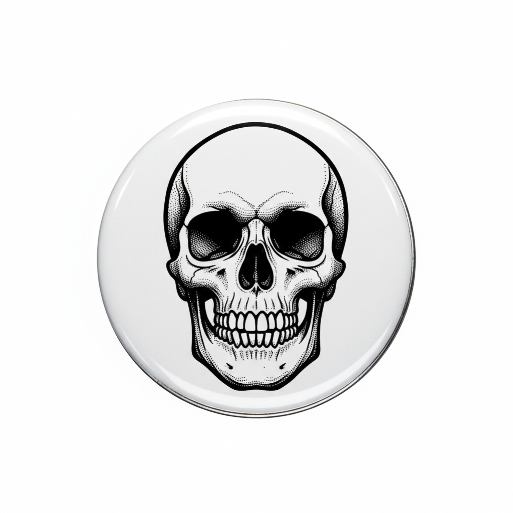 Black and White Skull Pinback 2.25-inch