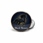 Round pinback button with Black Beauty horse artwork and dark blue background