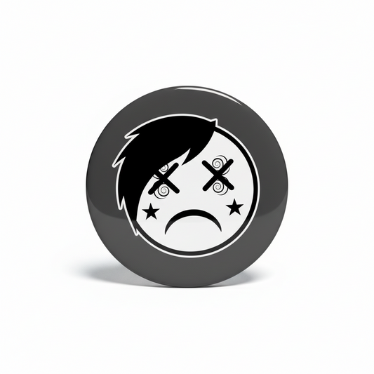 Black Emo Smiley Face Pinback 2.25-inch