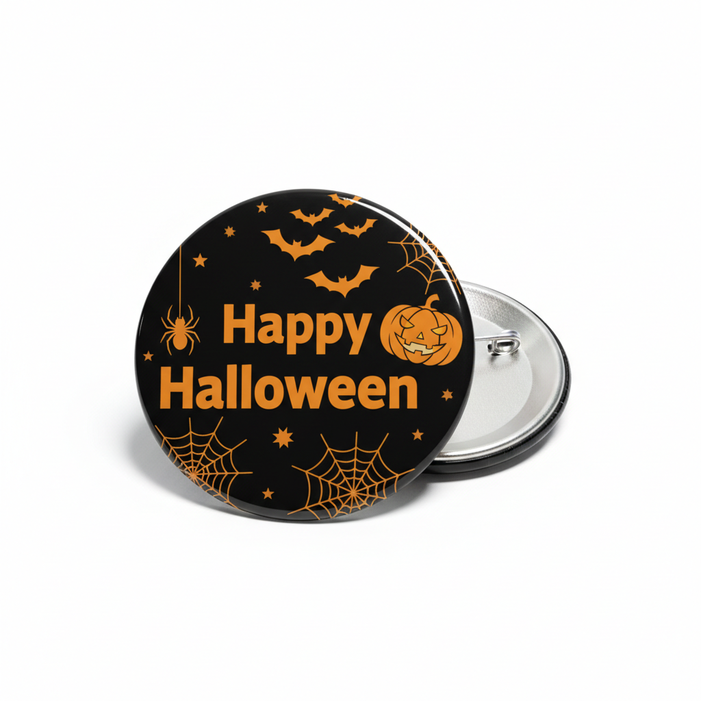 Black Happy Halloween Pin Button 2.25-inch
