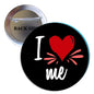 1.25-inch pinback button, black with red heart and 'I love me' text