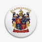 Round Blankenship family crest pinback with gold, blue, red shield and ribbon, 3-inch